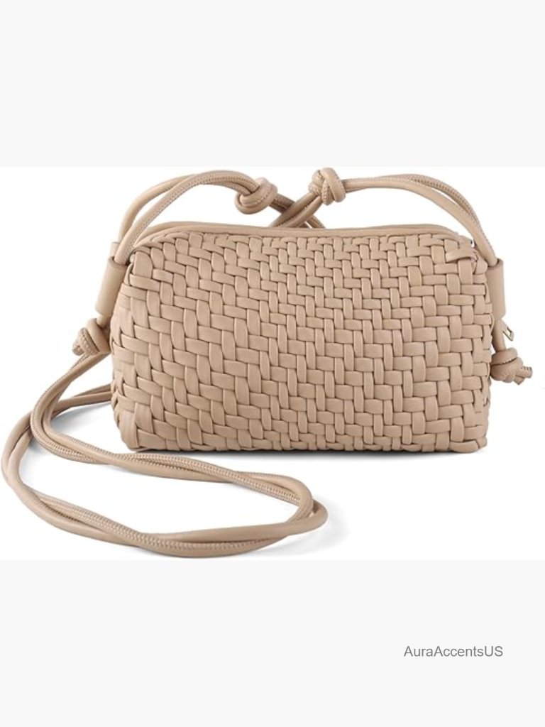 Woven Crossbody Bag - Vegan Leather Shoulder Purse With Adjustable Strap
